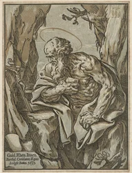 Sankt Jerome, efter Guido Reni, 1637 (chiaroscuro træsnit fra tre blokke på lagt papir)