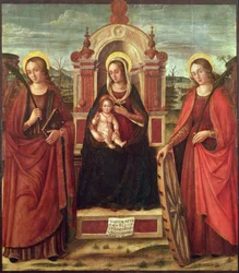 Madonna og barn på tronen med den hellige Katarina af Alexandria og en hellig kvindelig martyr (panel)
