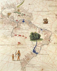 Afrika, Europa og en del af Amerika: Mellemamerika og Brasilien, fra Atlas of the World i treogtredive kort, af Battista Agnese