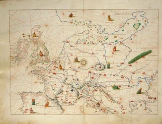 Europa, fra Atlas of the World i treogtredive kort, af Battista Agnese
