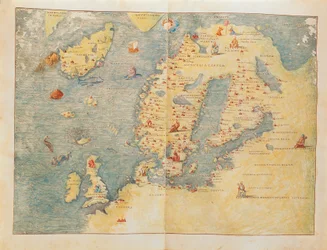 Kort over Nordeuropa, fra Portolan Atlas af Battista Agnese