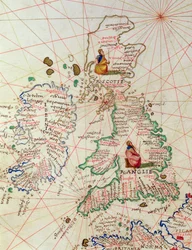 Kongerigerne England og Skotland, fra et verdensatlas i 33 kort, Venedig, 1. september 1553 (blæk på vellum) (detalje fra 330949)