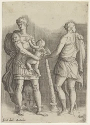 Perseus med to putti og Hercules, set bagfra