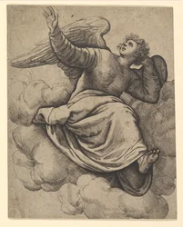 Engel sidder på en sky, ca. 1560.