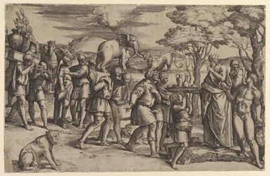 Melkisedek ofrer brød og vin til Abraham, ca. 1547.