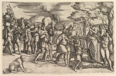 Melkisedek ofrer brød og vin til Abraham, ca. 1547.