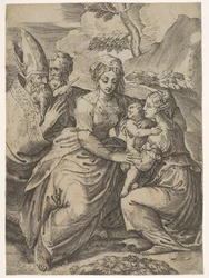 Madonna og barn med hellige efter Parmigianino.