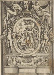 The Judgment of Paris, mand siddende til venstre rækker ud til en kvinde, der er flankeret af ..., ca. 1540-80.
