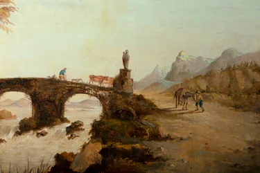 Andet baglokale på bagsiden, mødelokale, vægmalerier med landlige scener i klassisk stil, formentlig fra omkring 1810, scene 1