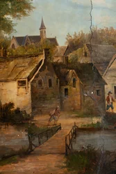 Andet baglokale på bagsiden, mødelokale, vægmalerier med landlige scener i klassisk stil, formentlig fra omkring 1810, scene 3