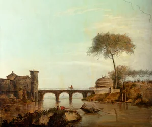Andet baglokale på bagsiden, mødelokale, vægmalerier med landlige scener i klassisk stil, formentlig fra omkring 1810, scene 2