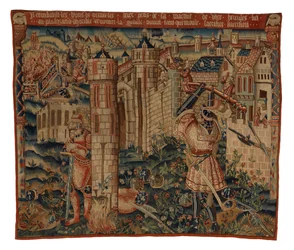 Tapestry, Hercules at the Gate of Prycus City, eller Hercules Assaulting a City, muligvis fra Tournai (uld og silke)