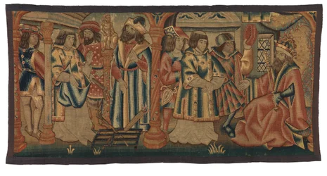 Tapestry, To scener fra St Lawrences liv, muligvis lavet i Tournai, Belgien eller Nedre Rheinland, Frankrig eller Tyskland