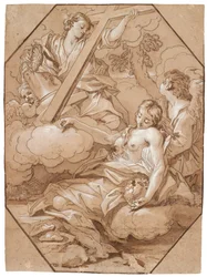 The Ecstasy of Saint Mary Magdalene, ca. 1715-19 (pen & blæk med brun vask, forhøjet med hvid, med ottekantede indramningslinjer af brunt blæk på lagt papir)
