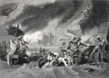 Slaget ved La Hogue, indgraveret af W. French (litho)
