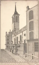 The South East Prospect of the Parish Church of St. Margaret Lothbury, ca. 1750 (gravering)