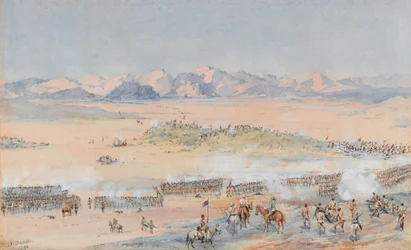 Fremrykning af den 9. og 10. sudanesiske bataljon af den egyptiske hær i slaget ved Toski, 3. august 1889 (akvarel)