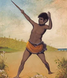 Jack, en tasmansk aboriginal, der holder en klub