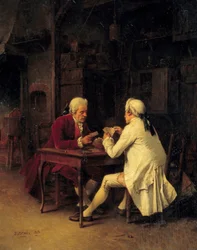 Kortspillere Maleri af Eugene Fichel (1826-1895) 1863 Søn. 0,27x0,22 m