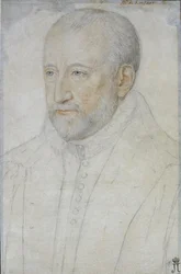 Portræt af Pierre de Ronsard (1524-1585) af Foulon, Benjamin (ca. 1550-ca. 1612). Sort kridt og sangvinsk på papir, størrelse: 33x23, anden halvdel af det 16. århundrede, State Hermitage, St. Petersburg