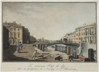 Udsigt over den grønne bro i Sankt Petersborg - Benjamin Paterssen (1748-1815). Radering, akvarel, efter 1808. Statens Museum for Sankt Petersborgs Historie