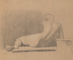 Studie af en tilbagelænet, nøgen figur