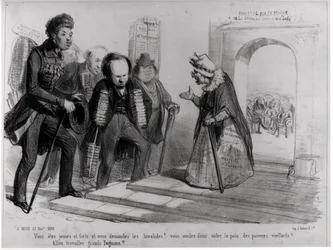 Dumas, Hugo et Balzac søger deres optagelse på det franske akademi, illustration fra 