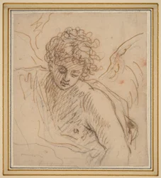 An Angel (pen og brunt blæk over sort kridt på papir)
