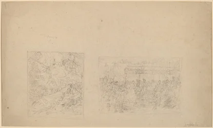 Studie af Moses, der slår klippen og en procession [verso]
