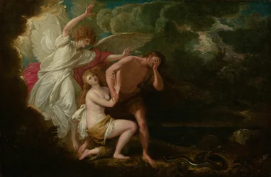 Uddrivelsen af Adam og Eva fra paradiset, 1791, retoucheret 1803.