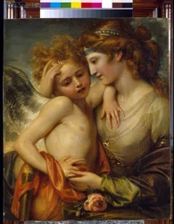 Venus trøster Amor, der er stukket af en bi. Maleri af Benjamin West (1738-1820)