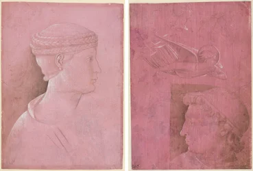 Buste af en kvinde (recto); Leder af en mand, to undersøgelser af en kvindes profil og en undersøgelse af en engel (verso)