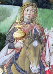 Ryttere i det kongelige følge, detalje fra Magi-cyklussen i kapellet, ca. 1460 freskodetalje af 70606