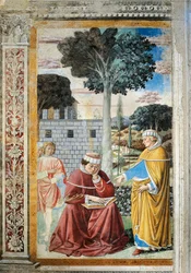St. Agostino læser St. Pauls epistler, detaljer fra Stories of St. Augustine