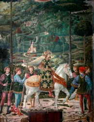 Den byzantinske kejser "The Journey of the Magi". Cortege of the Magi of Jerusalem i Bethlehem kaldes på italiensk "Viaggio dei Magi" eller "Cavalcata dei Magi" detalje, der repræsenterer den byzantinske kejser John VIII Palaeologue (1392-1448). Detalje. F