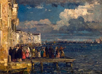 Forberedelse af Festa del Redentore i Venedig Maleri af Beppe Ciardi (1875-1932) 1910-1915 Privat samling