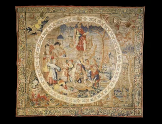 Brussels allegorical tapestry depicting the month of December from "The Medallion Months", c.1525dani