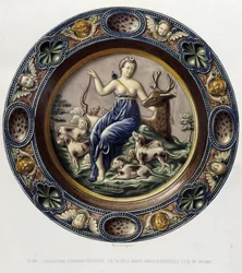 Diane (Artemis) chasseresse - Plat céramique, i "The work of Bernard Palissy" af C. Delange og C. Borneman, Paris