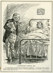 Dr. Lloyd George foreslår at helbrede den ramte af arbejdsløshedsepidemien med fire varmeflasker, 