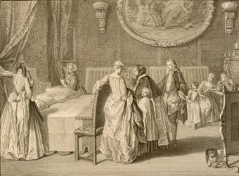 Velsignelse af ægtesengen, illustration fra „Religiøse ceremonier og skikke“, 1724