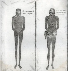 Repræsentation af Ligklædet af Besancon og Ligklædet af Torino Gravering fra "Illustration af religiøse ceremonier og skikke for alle verdens folk" af Bernard Picart (1723-1743) 1819 Privat samling