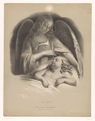 Engel, der våger over et sovende barn L