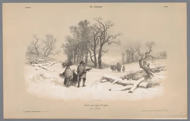 Familie samler træ i sneen Skildringer af livet på landet (serietitel) La kampagnen. Etudes varieés aux deux Crayons (serietitel på objekt)