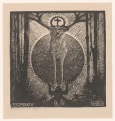 Knælende figur foran udseendet af en hjort The Vision of St. Hubertus (Composition II) (original titel)