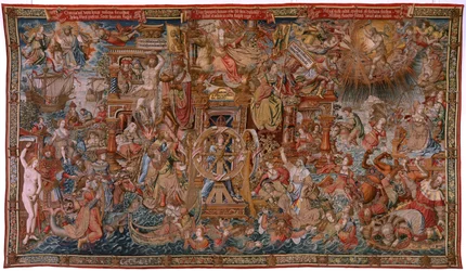 flamsk gobelin. Serien The Honours. Fortune, vejen til hæder (La Fortuna, Camino de los Honores). Femte gobelin i serien. Modeltegnere fra Bernard van Orleys og Jan Gossaert de Mabuses kreds. Fremstilling Pieter van Aelst, Brusse