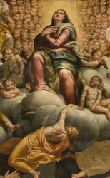 Apsis, altertavle af Bernardino Gatti kaldet Il Sojaro færdiggjort af Giovanni Battista Trotti kaldet IL Malosso, Jomfruens himmelfart