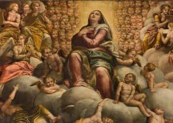 Apsis, altertavle af Bernardino Gatti kaldet Il Sojaro færdiggjort af Giovanni Battista Trotti kaldet IL Malosso, Jomfruens himmelfart