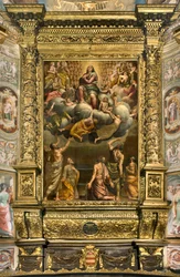 Apsis, altertavle af Bernardino Gatti kaldet Il Sojaro færdiggjort af Giovanni Battista Trotti kaldet IL Malosso, Jomfruens himmelfart