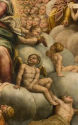 Apsis, altertavle af Bernardino Gatti kaldet Il Sojaro færdiggjort af Giovanni Battista Trotti kaldet IL Malosso, Jomfruens himmelfart