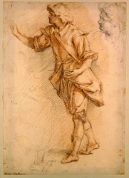A Standing Figure (sort og rødt kridt på papir)